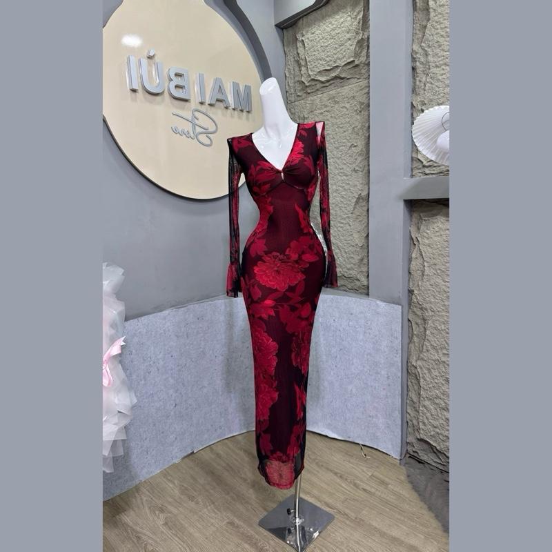 D731 - Đầm Body Lưới Hoa Tay Loe Mai Bùi Store