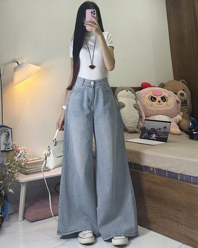 [MIAA] Quần Jeans Nữ Ống Rộng Loe 37cm - Màu Retro Xanh Nhạt, Xanh Xám - Chất Vải Jeans Mềm - Quần Ống Rộng - Mã ONG37 | BigBuy360 - bigbuy360.vn