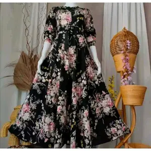 12 PROMO 4.4 COD Gamis Azizah Motif Bunga Sakura Resleting Bussui Pollycoton Kekinian Terbaru Mewah