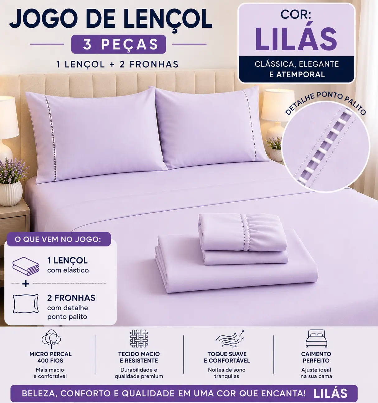 5 Kits Lençol 400 Fios + 2 Fronhas casal solteiro 1 fronha Toque de Hotel Percal | King Queen Casal Solteiro - 9