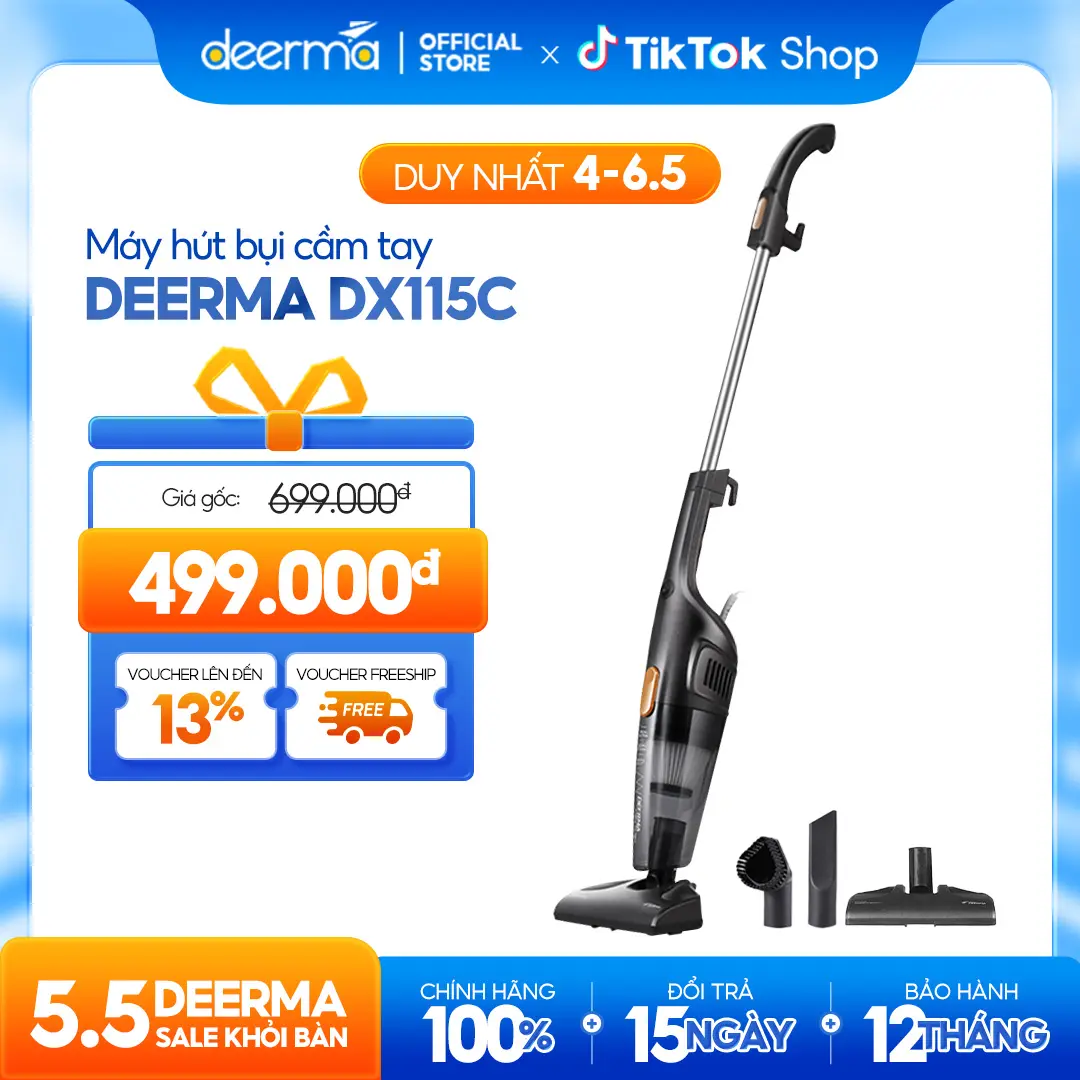 Máy hút bụi cầm tay DEM-DX115C kèm 3 đầu hút đa năng và 1 lõi lọc làm sạch - Bảo hành 12 tháng