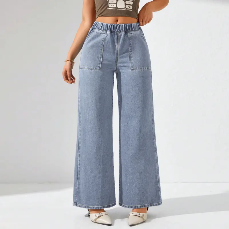 Celana Jeans Loose Wide Leg Plus Size Slack Pants Palazzo Wanita Baffel Jeans 3