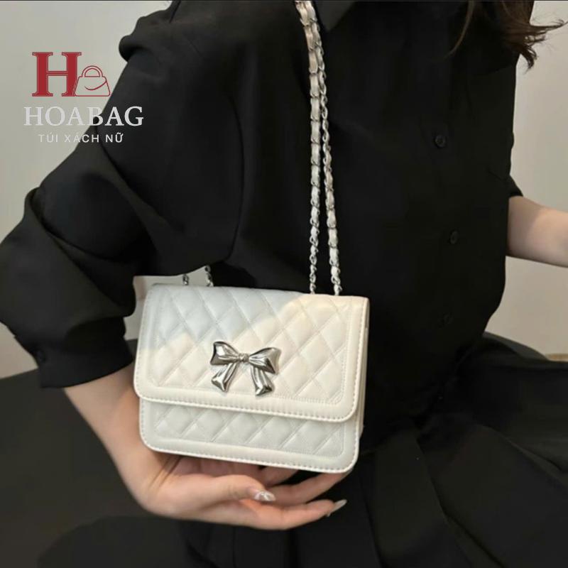  Hoabag Túi Xách Nữ Gắn Nơ Đeo Chéo Đeo Vai Kẹp Nách Dáng Hộp Vuông Trần Trám Phong Cách Hàn Quốc Hiện Đại Sang Trọng | HB14 