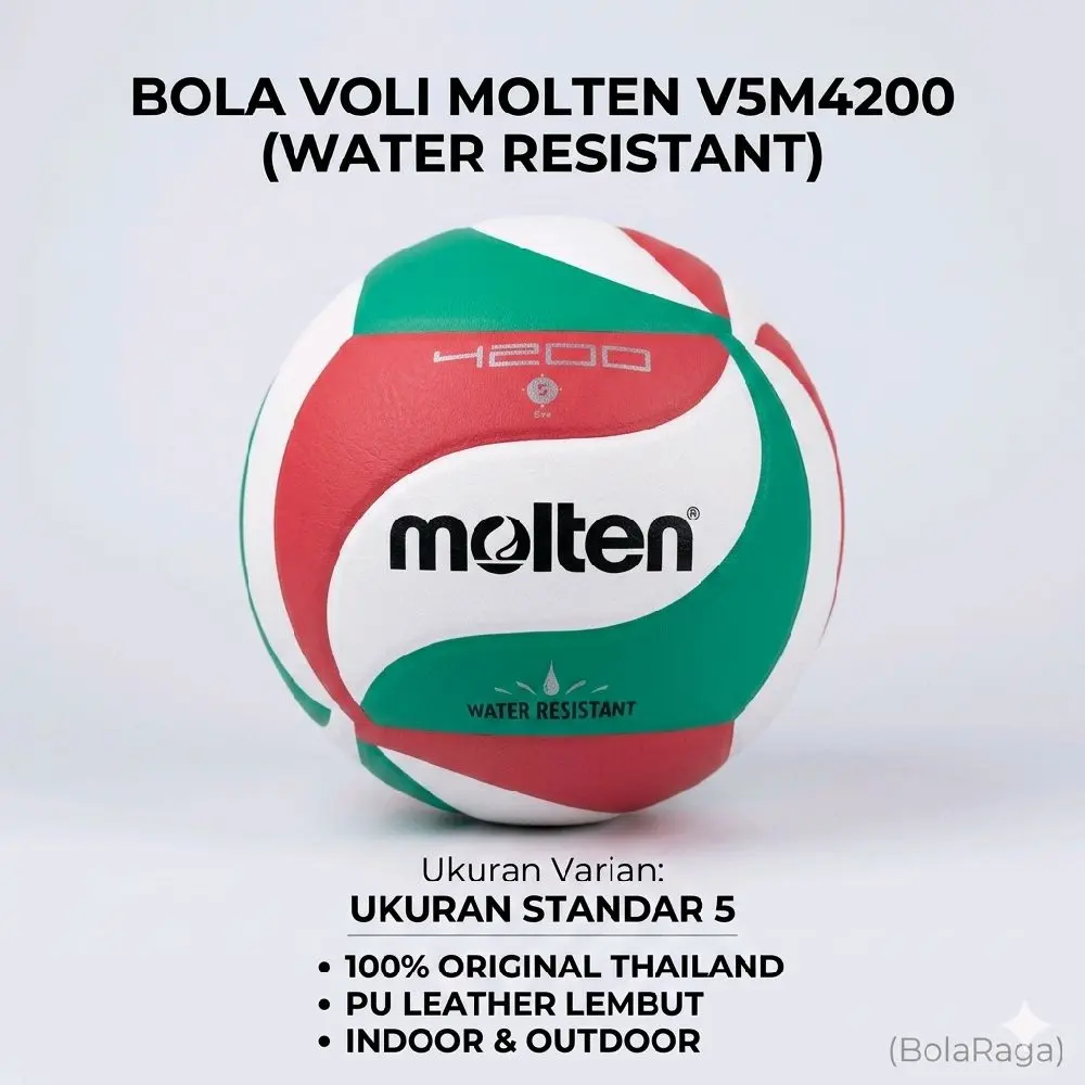 Bola Voli Molten 4200 V5M4200 Size 5 Premium PU Empuk Standar Turnamen Latihan Volley Ori