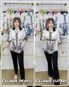 CRT 22 -yimie fashion setelan oneset wanita dewasa - set bonsai 2 versi celana pensil & celana cutbray #setelan #tiktokshop #outfit #oneset #cucigudang Baju Wanita Motif Atasan Oversize Panjang Katun Linen Rayon Pendek