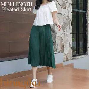 HNGK Signature Midi Skirt Rok Plisket Payung Mayung Midi Tanggung 7/8 Pleated Premium Wanita R04