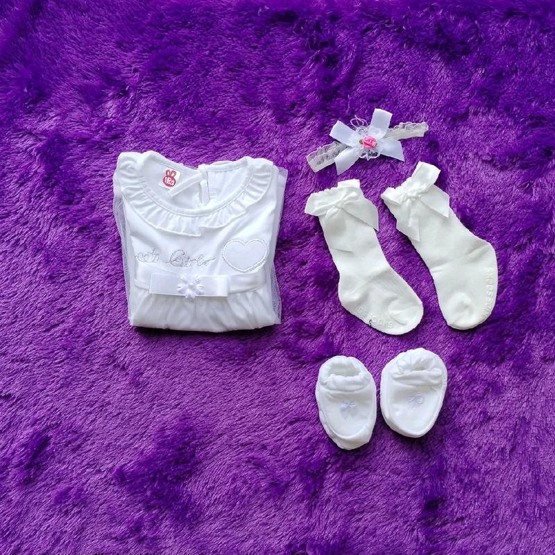 Baju Bayi Perempuan 0-12 Bulan/Dress Bayi Putih/Dress baby 1 Set/Dress+Bandana+Sepatu/Gaun Bayi Viral /Dress Bayi korea/kado bayi nb / Fashion baby/ Parsel/PURPLE BABY 4