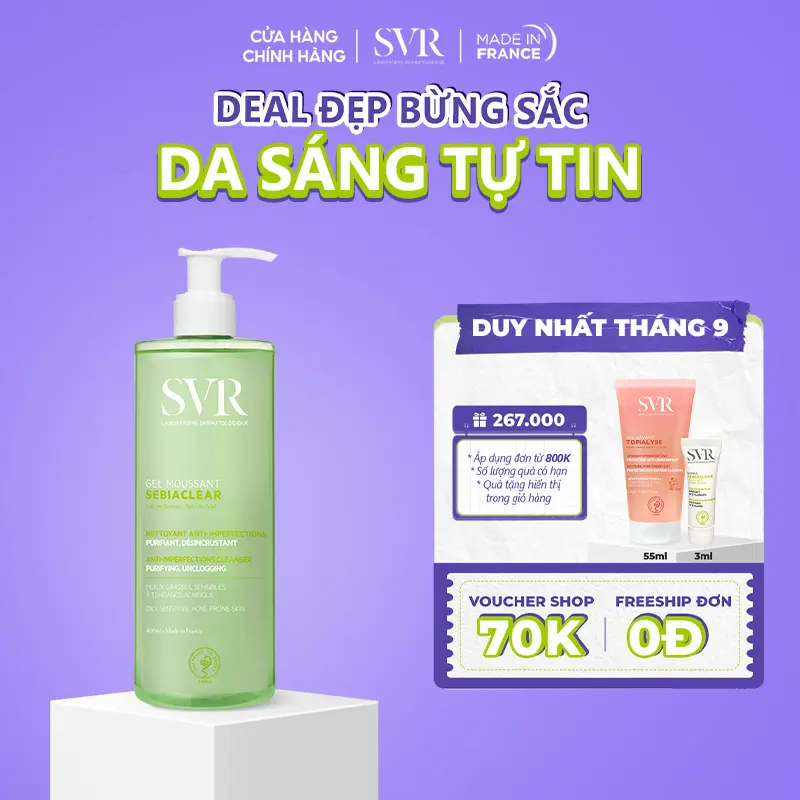 Gel rửa mặt không có xà phòng và làm sạch SVR SEBIACLEAR GEL MOUSSANT 400ml
