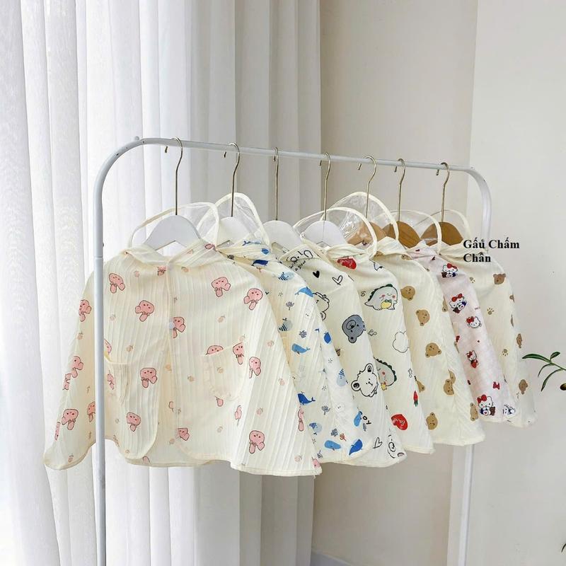 Áo Choàng Chống Nắng Gió Vải Đũi Gân Kèm Mũ Chống Giọt Bắn Cho Bé (1 lớp)