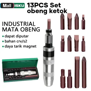 ISKU Obeng Ketok Set 13 Pcs CR-V Dilapis Perunggu Ideal untuk Perbengkelan & Teknik dengan Kotak Penyimpanan