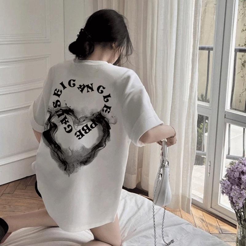 Print T-shirt Kaos Lengan Pendek Retro Love Ink Baju Wanita Oversize Korean Style bisa cod bisa instand atasan wanita lengan pendek 4