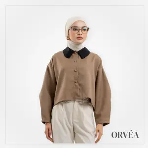 ORVEA Barrel Outer Blazer Wanita Cropped Lengan Balon Semiwool Premium