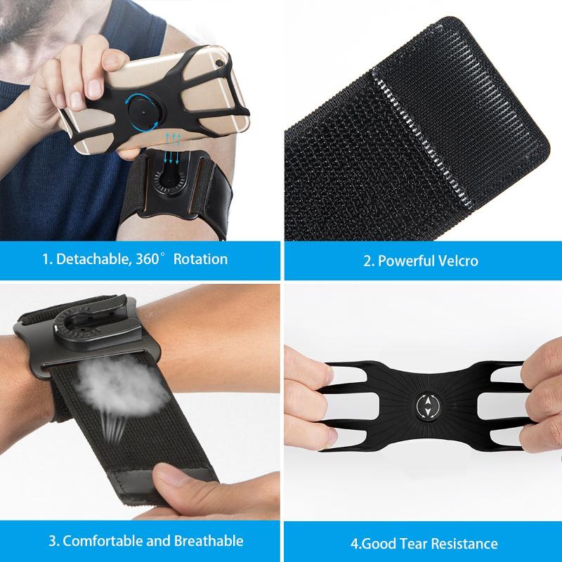 Băng Đeo Tay Thể Thao, Đai Đeo Tay Xoay 360 ° Có Thể Tháo Rời Cho Điện Thoại Di Động Giá Đỡ Băng Đeo Cánh Tay Chạy Bộ Và Đạp Xe, Dây Đeo Cổ Tay Giá Đỡ Điện Thoại Di Động Giá Chân Đế Cho Điện Thoại Thông Minh 4.0-6.5 Inch Thông Dụng 3