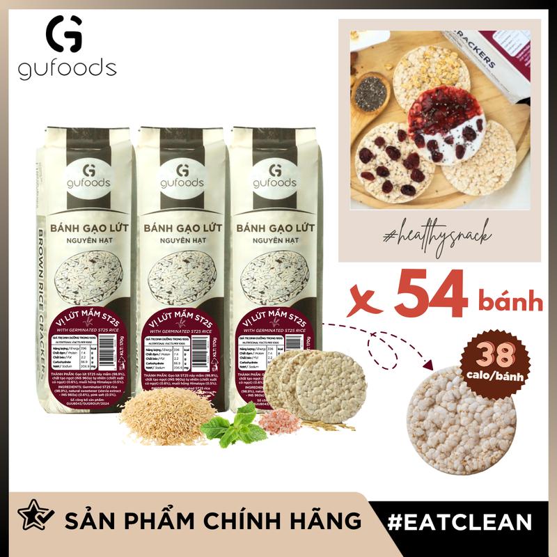Bánh gạo lứt GUfoods (510g) - Không chiên dầu, Không đường, Từ gạo và ngũ cốc nguyên hạt, Lành mạnh, Phù hợp Eat clean, Ăn vặt healthy, Thực dưỡng, Tập gym, Thuần chay, Đa dạng hương vị