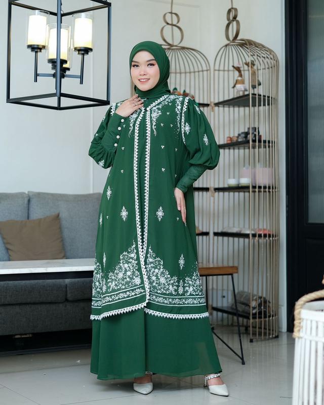 gamis ceurty outer mix bordir set hijab terbaru//dress wanita elegan mewah terlaris//gamis pesta termurah 4