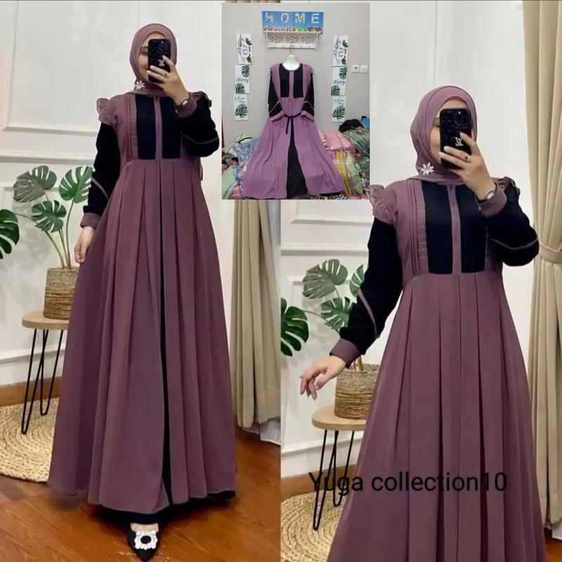 Product Introduction of 2025 Difarina dress gamis crinkle double layer/gamis dewasa jumbo busui/gamis crinkle kombinasi buka pintu/gamis lebaran model terbaru Wanita Pesta muslimah rekomendasi baju melayu swaroxy vina dres marun 1