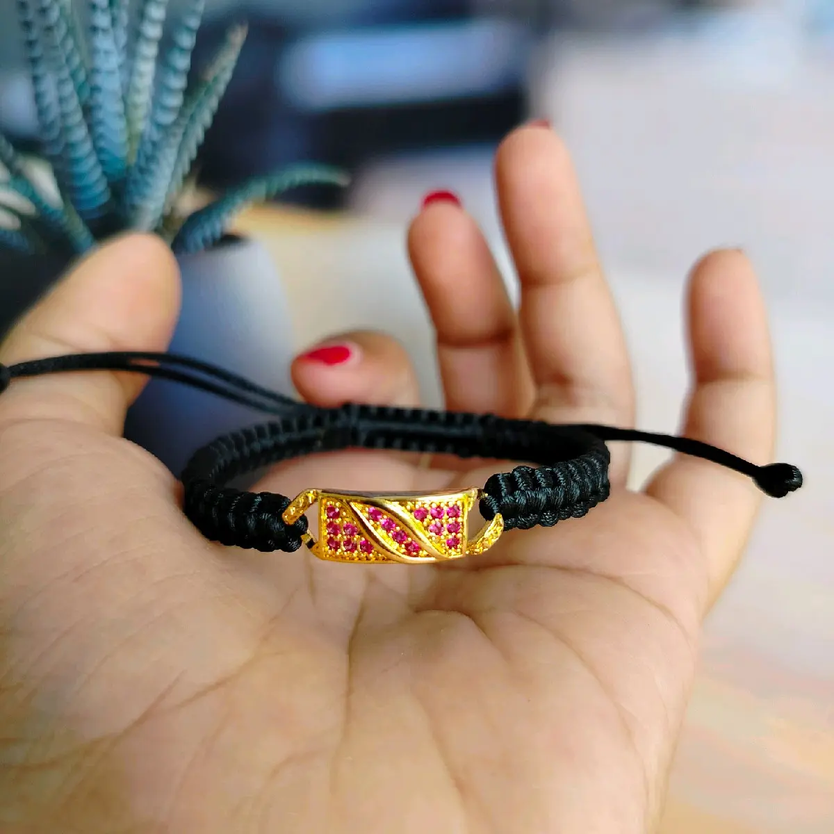 Gelang tali plat awet Perempuan awet di pakai harian Elegan Hitam