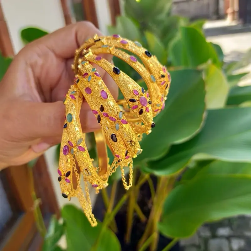 Gelang Sudira Bun Bali Permata Ruby Zamrud Onik Perak Lapis Emas