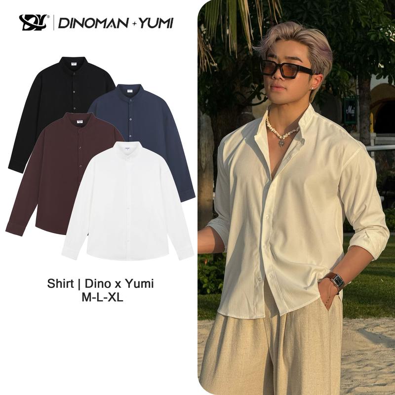 [Deal Mở Bán] Áo Sơ Mi Cổ Trụ Dinoman Dài Tay Chất Liệu Cotton Mềm Mịn Thấm Hút Tốt Form Oversize Nam Nữ Unisex - SM022