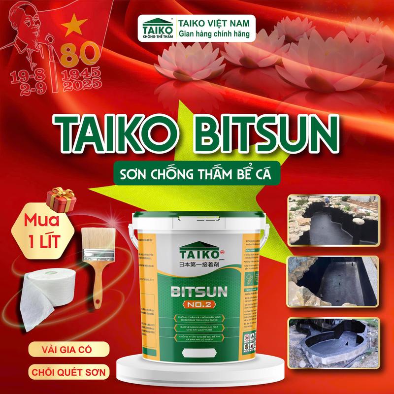 Sơn Chống Thấm Gốc Bitum Đa Năng Chống Thấm Bể Cá Koi Mái Nhà Sân Thượng Nhà Vệ Sinh Logia Màu Đen Pha Sơn Với Xi Măng Tăng Chịu Lực TAIKO Bitsun No2