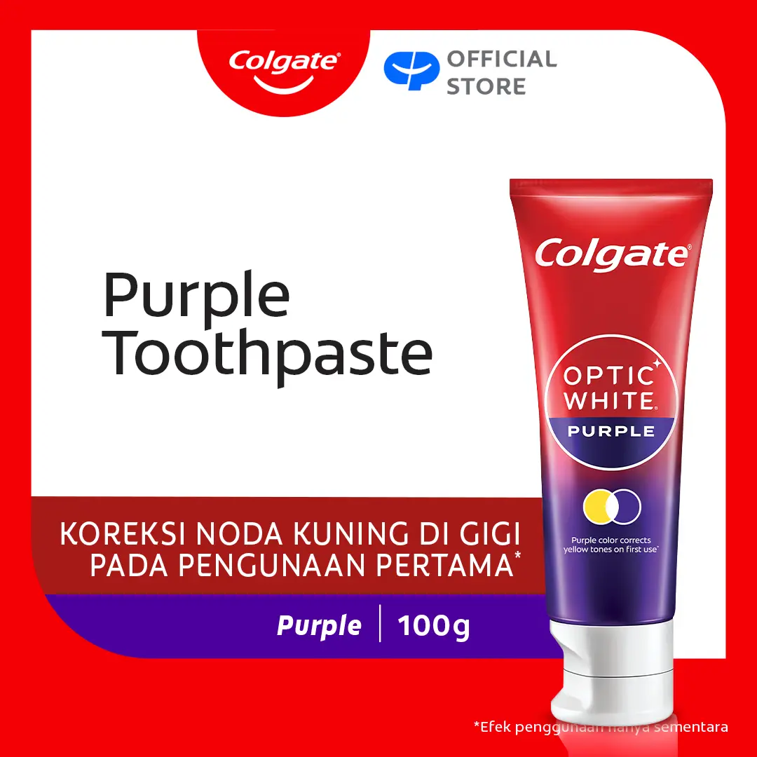 Colgate Optic White Purple 100gr Pasta Gigi Pencerah, Mencerahkan Gigi, Melindungi Enamel, Melindungi Lapisan Gigi, Melawan Gigi Berlubang, Menyegarkan Nafas, Perawatan Gigi