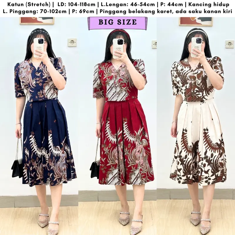 6243 Rana V-Neck Batik One Set Rok Setelan Rok Batik Wanita 2
