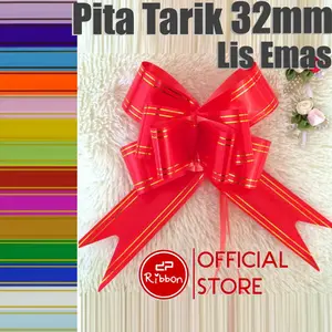 Pita Tarik 32mm Lis Emas Serut Ribbon Bow Gold Strip Kado Souvenir