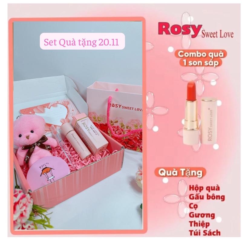   TẶNG HỘP QUÀ + GẤU + THIỆP+ CỌ + GƯƠNG+ TÚI SÁCH  Son sáp Rosy sweet Love dưỡng mềm mịn môi kháng nước lên màu chuẩn không chì Cosmetic Nữ Son Môi Trang Điểm Women Mỹ Phẩm Son Kem Đỏ cam 