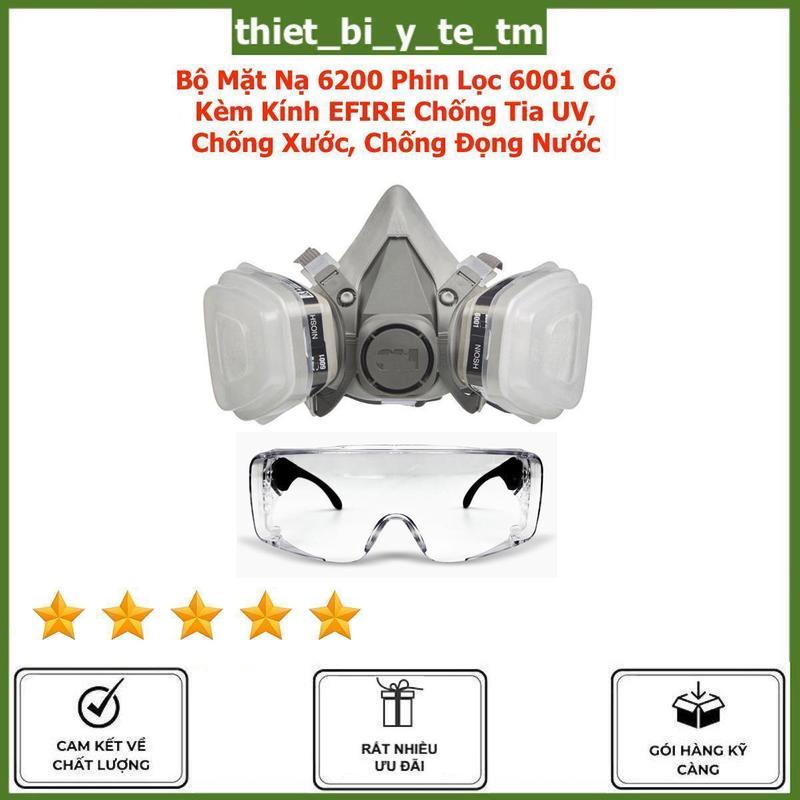  Bộ mặt nạ bảo hộ lao động 62OO phin lọc 6001CN kèm kính EFIRE cao cấp  chống tia UV kính có thể chống đọng nước mặt nạ dùng chống mùi phun trừ sâu lọc mùi chống bụi phun sơn chống bụi bả thạch cao phù hợp với cả Nam và Nữ sử dụng thoải mái 
