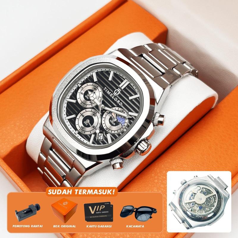 TIMELORD 2090 Jam Tangan Pria Crono Aktif fitur lengkap Watches Stainless Steel Anti Air dengan Kaca Kristal Safir 0