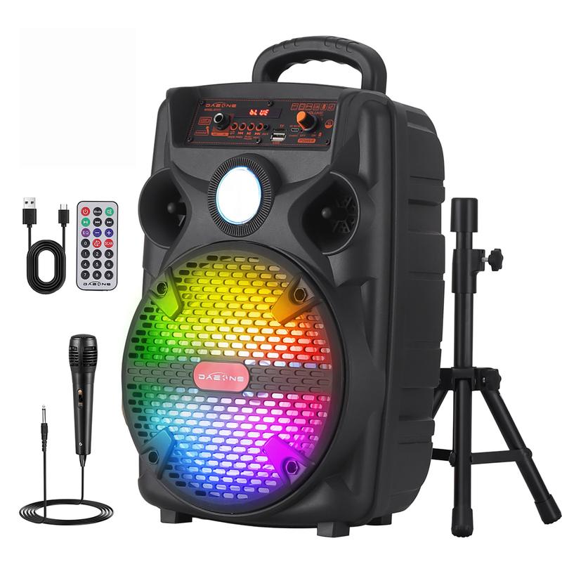 Portable Bluetooth Speaker Wireless Loud Big Party Speaker with Light and Stand, Kareoke Machine with Microphone Support Remote, FM, TWS, AUX, USB for Phone Home Outdoor 0