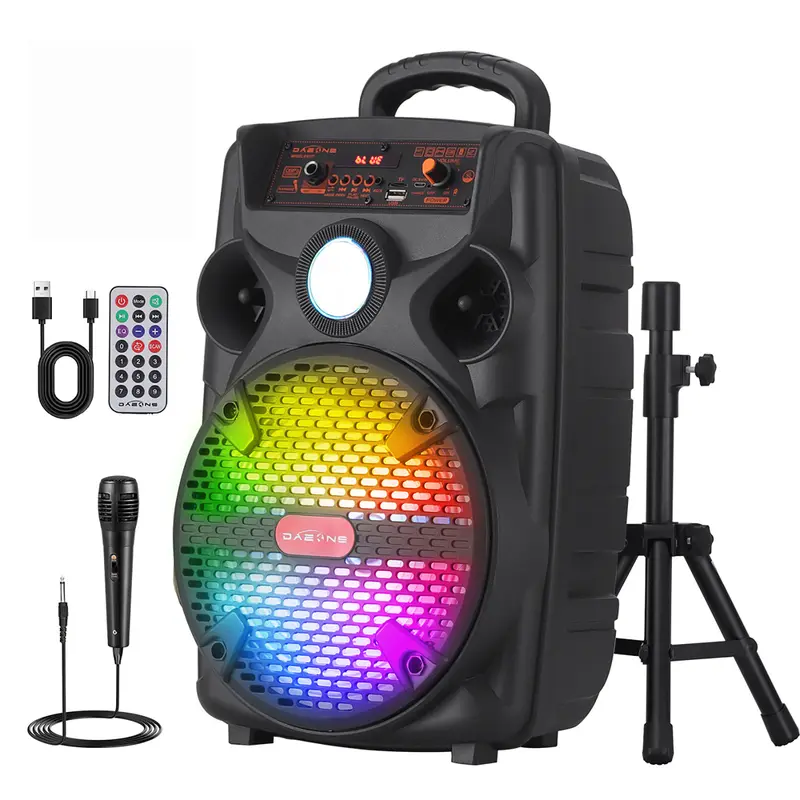 Portable Bluetooth Speaker Wireless Loud Big Party Speaker with Light and Stand, Kareoke Machine with Microphone Support Remote, FM, TWS, AUX, USB for Phone Home Outdoor 0