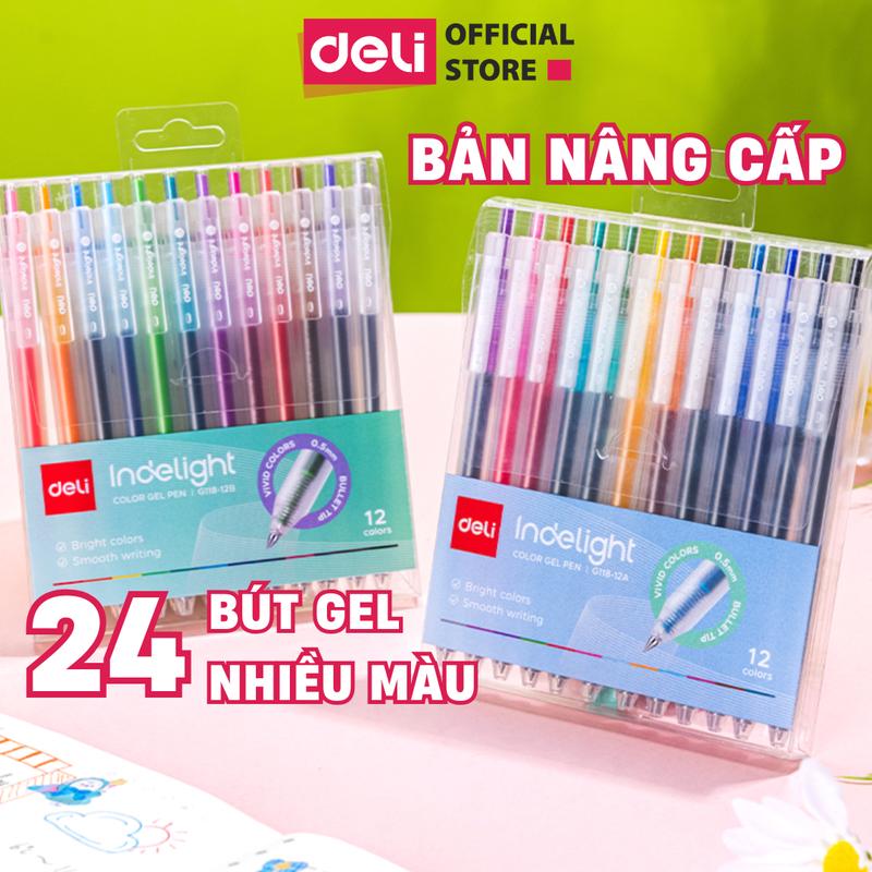 BẢN NÂNG CẤP Bút bi nước nhiều màu mực gel bút bấm 0.5mm Deli xinh xắn viết đều trơn tru lâu hết mực nhanh khô phù hợp với học sinh sinh viên người đi làm EG118 - 1 chiếc combo