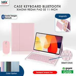 Paket 3 in 1 Keyboard Mouse For Xiaomi Redmi Pad SE 11 2023 Kibot Bluetooth Case Magnet Warna  Magnetik Bookcover Flipcase Kesing