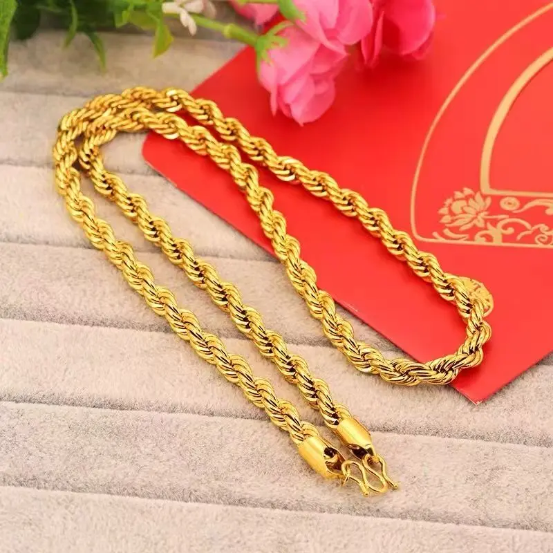 Kalung pria bengkok emas aluvial Vietnam, sangat indah-MXL8-1 2