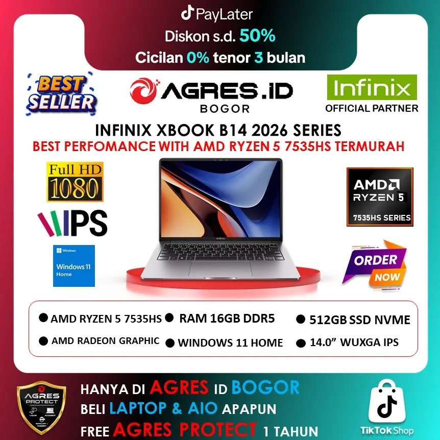 Infinix Xbook B14 SERIES AMD ryzen 5 7535hs Ram 16gb DDR5 SSD 512gb Windows 11 14.0" WUXGA IPS