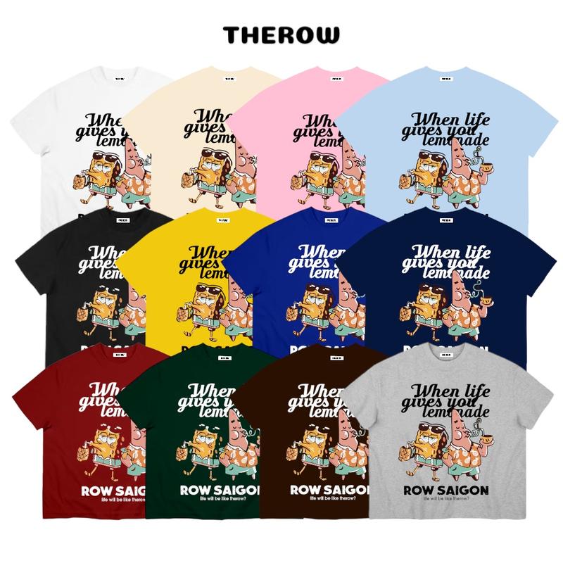  Áo Thun Big Boxy Local Brand THEROW Tay Ngắn Cotton "Patrick & Spongebob " Hoạt Hình Bọt Biển Ver1 Unisex Nam Nữ Hot Trend 