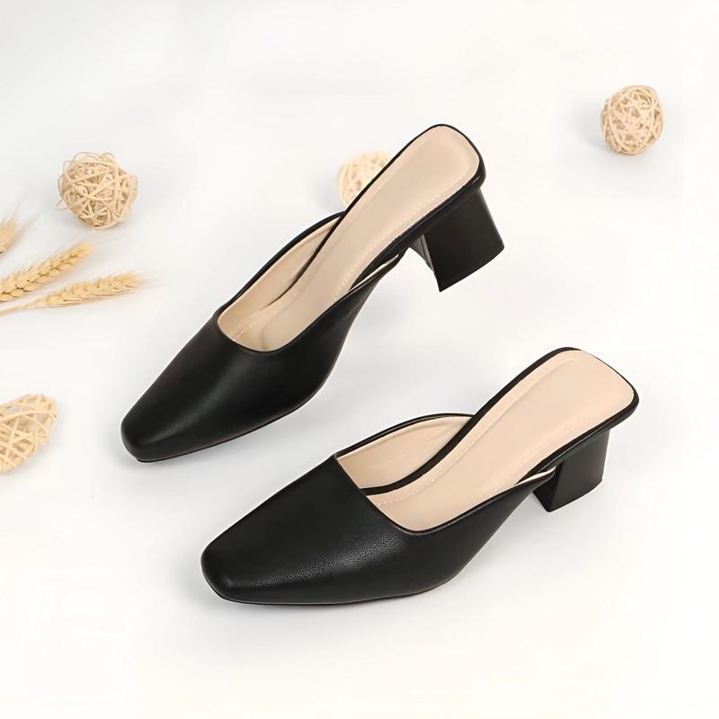    35-42 Tăng 1 Size   SỤC MŨI VUÔNG cao gót 3-5-7cm. Da mờ lỳ cao cấp - Đế cao su non cực êm mềm GiàY 