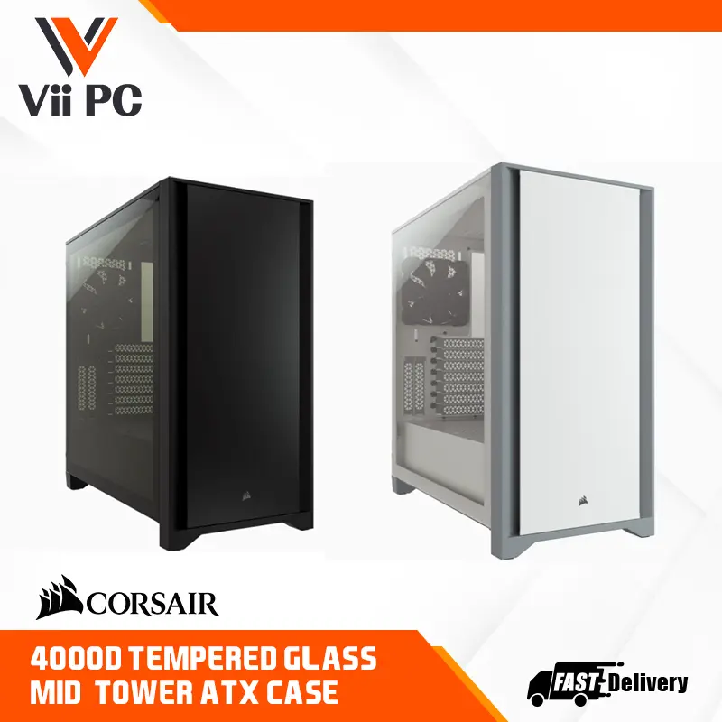 [FREE 24HR DELIVERY] CORSAIR 4000D Tempered Glass Mid-Tower Case - Black/White