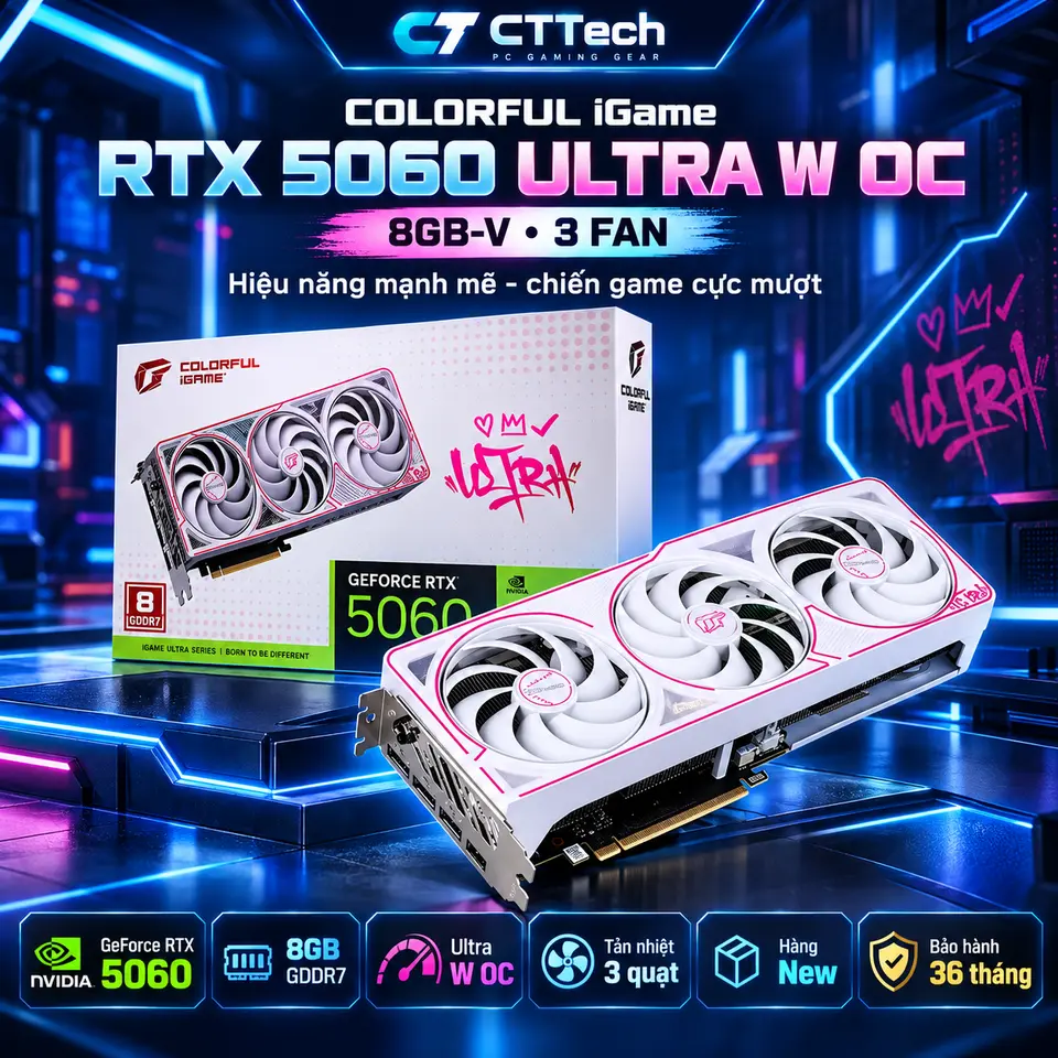Card màn hình Colorful iGame GeForce RTX 5060 Ultra W OC 8GB-V NEW | Bảo hành 36 tháng