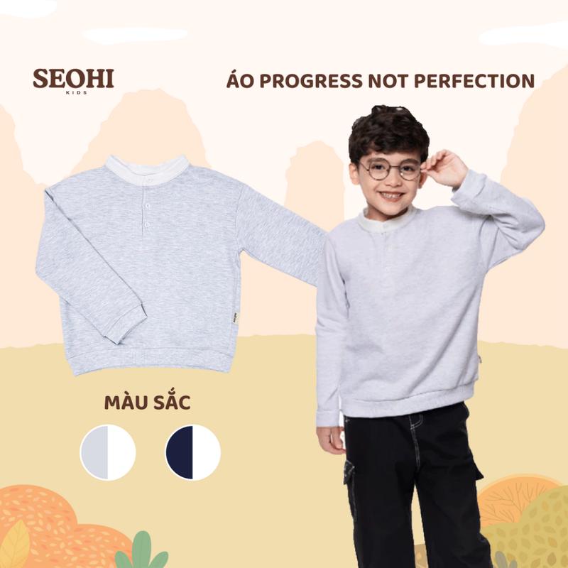Áo dài tay SEOHI họa tiết PROGRESS NOT PERFECTION dành cho trẻ em chất liệu nỉ da cá đủ size 13-36kg (mã WA101)
