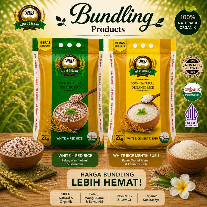 Gambar Paket Bundling MD White + Red Rice 2kg & White Rice (Mentik Susu) 2kg dari MD Organic Store Kota Tangerang Selatan Tokopedia