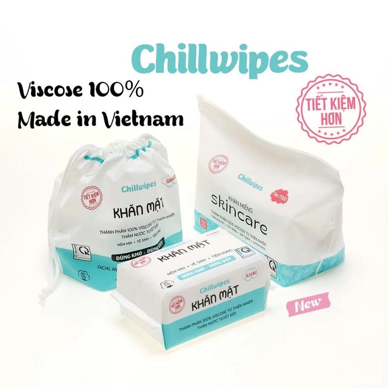 Khăn mặt khô Chillwipes dùng 1 lần bịch 80 tờ kích thước 17x20cm - Khăn giúp Skincare thấm khô nước một cách dễ chịu
