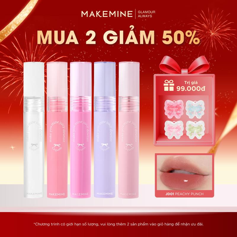   MUA 2 GIẢM 50%  Son kem MAKEMINE son vòm Make You Mine Juicy Dew Tint trong suốt căng mọng ẩm mịn bền màu lâu trôi Make Mine son tint bóng MAKE08 Nữ Cosmetic 