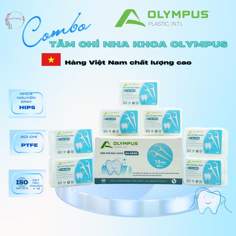 {CHÍNH HÃNG} 12 hộp 600c, 6 hộp 300c Tăm chỉ nha khoa Olympus Made in Việt Nam nhựa HIPS & chỉ PTFE chuẩn y tế an toàn đạt chuẩn ISO, xuất hoá đơn công ty đầy đủ