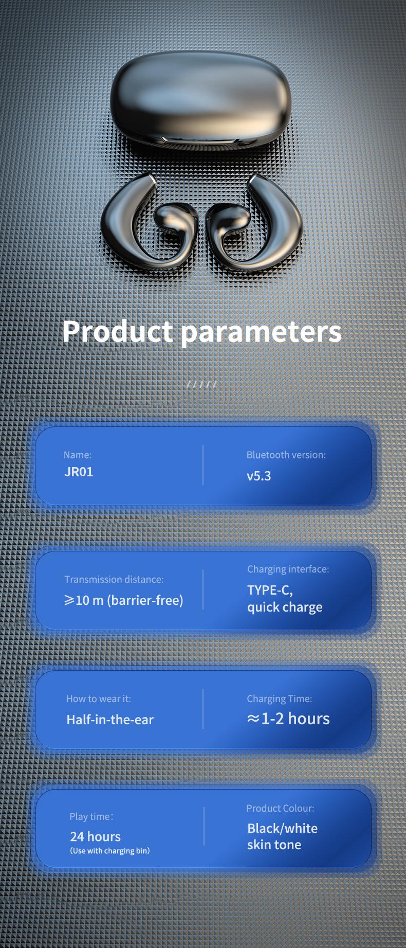 Stereo surround suara nirkabel headphone Bluetooth OWS wireless olahraga earphone terbuka earring headset tahan lama kenyamanan memakai Earbuds dengan LED digital JR02