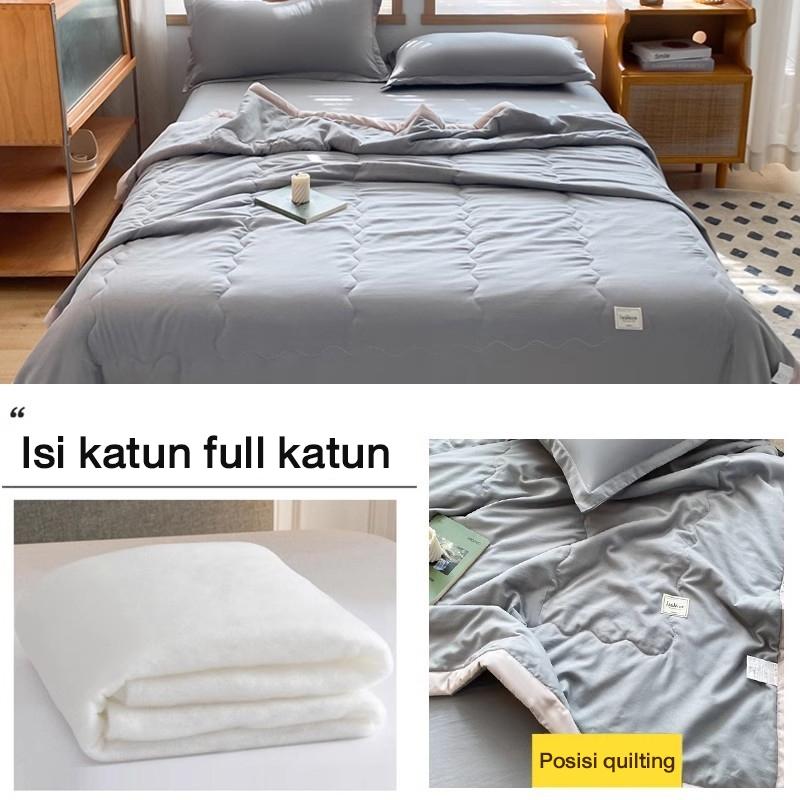 Selimut Dingin Korea Katun 100% Minimalis Polos, Selimut Tidur Musim Panas Super Lembut Adem, Quilt Tipis Nyaman untuk Kamar AC, Bahan Halus Tidak Pengap Bisa Dicuci Mesin
