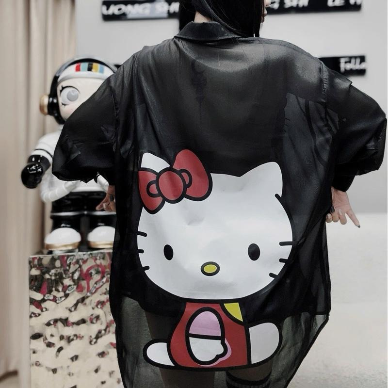  ÁO SƠ MI DÀI TAY TƠ ÓNG HÌNH MÈO RÂU ĐEO NƠ SAU LƯNG 