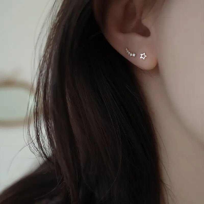 Anting Zirkon Set Mikro Sederhana Baris Kecil Berlian Geometris Anting Gandum Kecil yang Lucu anting  mini 6