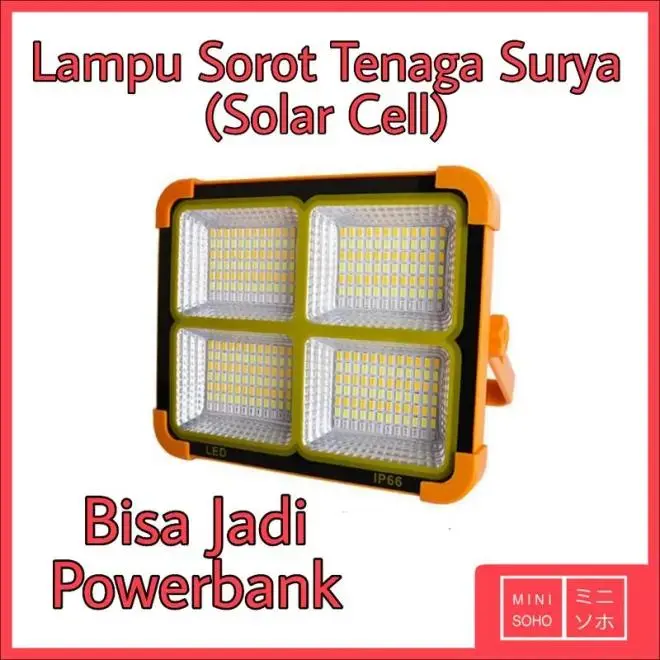 Lampu Sorot 1000W Tenaga  / Solar Powered Gantung Camping Tenda Floodlight Matahari Panel Cell IP66 Outdoor Portable 2